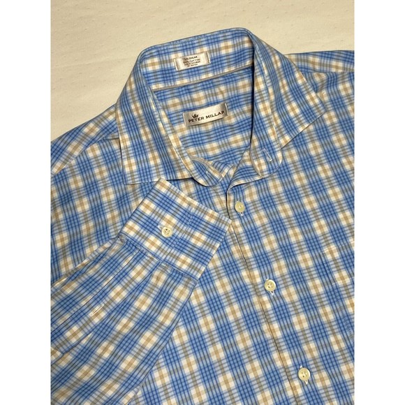 PETER MILLAR Long Sleeves Men's Medium Blue 100% Cotton - Picture 3 of 9